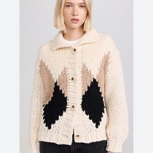 Line & Dot Chunky Knit Weller Cardigan Sweater - Cream, Black, and Tan